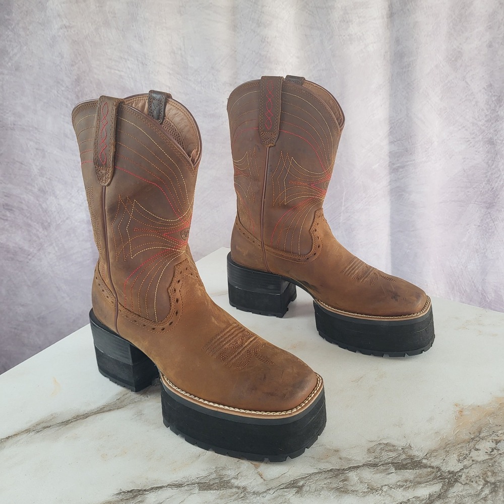 Ariat Sport Wide Square Toe Custom Platform Western Cowboy Boots Men's Size 8